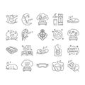 sleep bed pillow dream night icons set vector