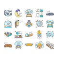 sleep bed pillow dream night icons set vector