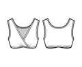 Sleep Bra lingerie technical fashion illustration with gathered surplice, wide shoulder straps. Flat sport brassiere