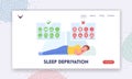 Sleep Deprivation Landing Page Template. Healthy Sleep Rules, Good Night Habits. Sleeping Female Character and Rules