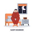 Sleep disorder concept with insomniac man cartoon vector illustration isolated. Royalty Free Stock Photo