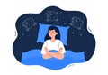 Sleep disorder, insomnia, and stress symptom. Young tired woman lying in bed.