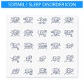 Sleep disorder line icons set