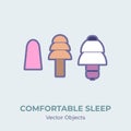 Sleep earplugs vector isolated set. Comfortable sleep illustration item vector, good sleep Royalty Free Stock Photo