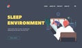 Sleep Environment Landing Page Template. Internet Addiction, Family Problems. Young Couple Lying in Bed with Smartphones