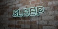 SLEEP - Glowing Neon Sign on stonework wall - 3D rendered royalty free stock illustration