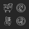 Sleep hygiene chalk white icons set on black background