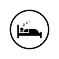 Sleep icon vector in circle line. Sleeping bed sign symbol