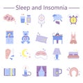 Sleep and Insomnia flat icons set