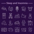 Sleep and Insomnia line icons set