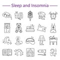 Sleep and Insomnia line icons set