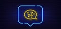 Sleep line icon. Zzz speech bubble sign. Chat message. Neon light speech bubble. Vector Royalty Free Stock Photo