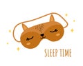 Sleep mask with cute fox. Eye protection accessory with animal. Nightwear for sleeping, dreaming and relaxation. Sleep