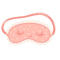 Sleep mask. Cute pink sleeping mask with closed eyes and eyelashes. Night accessory to sleep, travel and recreation.