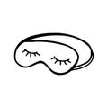 Sleep mask in doodle style isolated on white background. Sign icon. Vector outline illustration Royalty Free Stock Photo