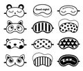 Sleep mask line art vector illustrations set