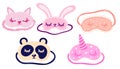 Masks for sleeping, dreaming set. Nightwear elements for resting and relaxation. Symbol of pajama party.