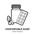 Sleep pills vector isolated. Comfortable sleep illustration black white item