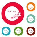 Sleep smile icons circle set