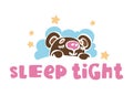 Sleep tight logotype template with sleeping bear cub Royalty Free Stock Photo