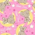 Sleep time bear sitting on moon seamless pattern