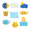 Sleep time flet icons set isolated Royalty Free Stock Photo