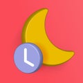 Sleep time night mode 3d graphic icon vector illustration, nighttime status or silence do not disturb clock with moon crescent