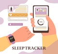 Sleep tracker electronic device or software technology flat vector illustration.