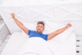 Sleep well live fully awake. World Sleep Day. Benefits of good healthy sleep. Breathe Easily Sleep Well. Handsome man in Royalty Free Stock Photo