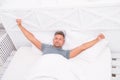 Sleep well live fully awake. World Sleep Day. Benefits of good healthy sleep. Breathe Easily Sleep Well. Handsome man in Royalty Free Stock Photo