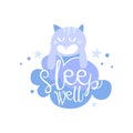 Sleep Well, positive quote, hand wriiten lettering motivational slogan vector Illustration on a white background