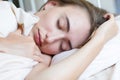 Sleep woman close up, sleep girl, woman lying in bed, good sleep, insomnia health care. Selective focus Royalty Free Stock Photo