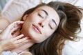 Sleep woman close up, sleep girl, woman lying in bed, good sleep, insomnia health care. Selective focus Royalty Free Stock Photo