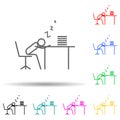 sleep at work outline multi color style icon. Simple thin line, outline vector of lazy icons for ui and ux, website or mobile Royalty Free Stock Photo