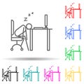 sleep in workplace outline multi color style icon. Simple thin line, outline vector of lazy icons for ui and ux, website or mobile Royalty Free Stock Photo