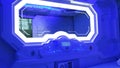 Sleepbox with neon lights, space capsule for sleeping at the airport, inside view