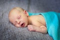Sleeper newborn baby, gray background Royalty Free Stock Photo