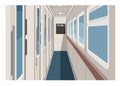 Sleeper train car corridor. Simple flat illustration in perspective view.