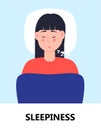 Sleepiness icon vector. Flu, cold, coronavirus symptom is shown. Woman is sleeping. Infected person with painful