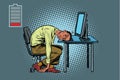 Sleeping African businessman at the computer