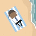 Sleeping African businessman at the seaside beach summer on vacation.