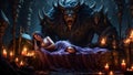 sleeping angel beauty in the night the evil dwarfs make sure prince charming will never wake the sleeping princess Royalty Free Stock Photo