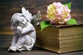 Sleeping angel, flower and closed book Royalty Free Stock Photo