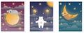Sleeping animals for children. Magic starry sky with cute koala, bear and sloth. Outer space. Set of vector illustration Royalty Free Stock Photo