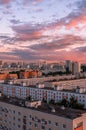 The sleeping area of Moscow at sunset. Panel houses in Moscow.