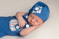 Sleeping Baby Boy in an Upcycled Romper