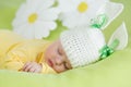 Sleeping baby in funny rabbit hat Royalty Free Stock Photo