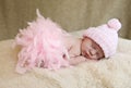 Sleeping Baby Girl Wearing Pink Hat Royalty Free Stock Photo
