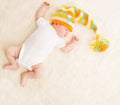 Sleeping Baby, Newborn Kid Sleep In Hat, Beautiful New Born Infant Child