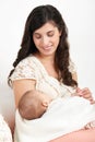 Sleeping baby portrait in mother hand, happy maternity and childhood concept Royalty Free Stock Photo